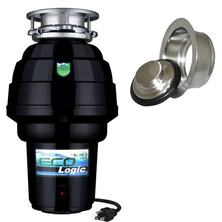 ECO LOGIC 1-1/4 HP Continuous Feed Garbage Disposal with Brushed Nickel Sink Flange 10-US-EL-10-DS-3B-BN